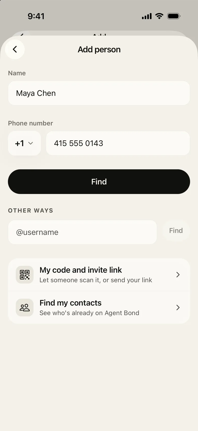 Adding a person by name and phone number